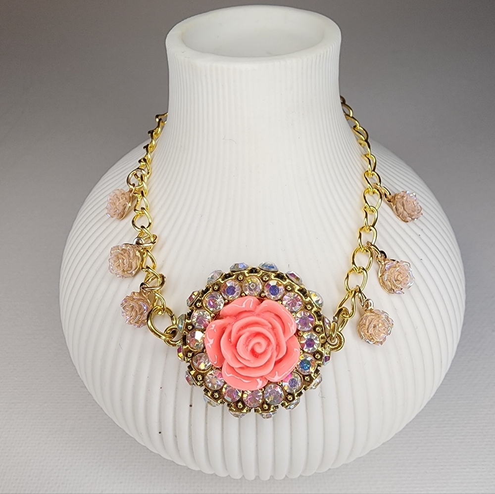 Romantic Rose & Iridescent Crystal Bracelet